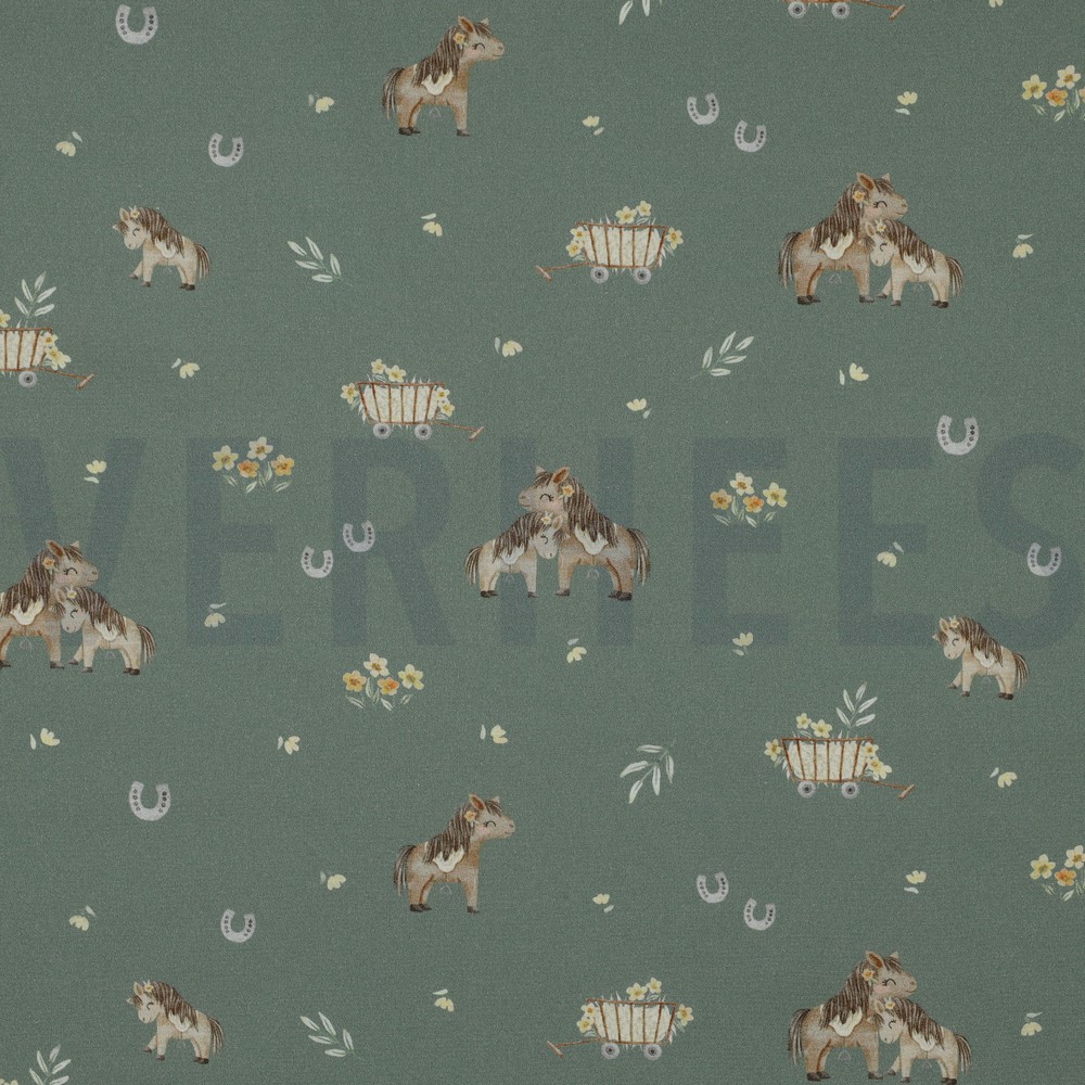 FINE POPLIN DIGITAL SWEET HORSES GREEN