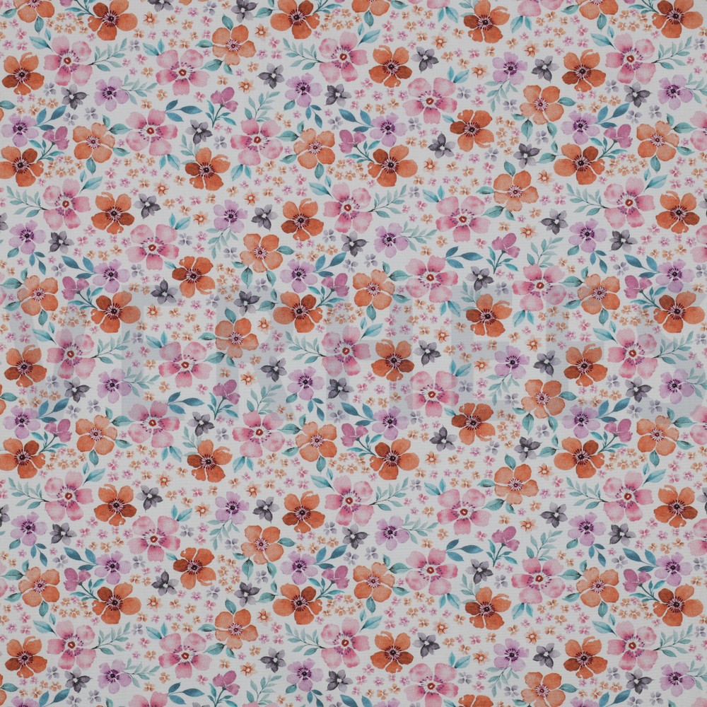 FINE POPLIN DIGITAL FLOWERS WHITE