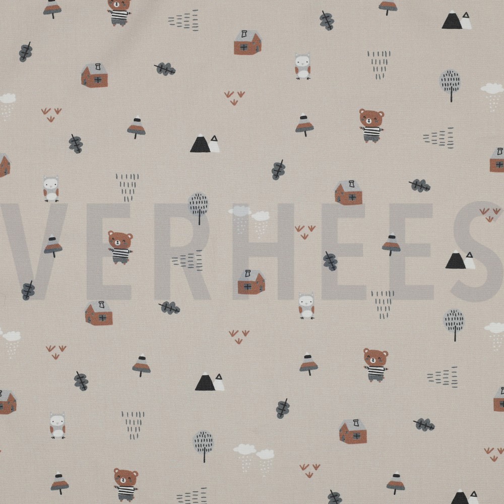 FINE POPLIN GOTS SWEET BEARS TAUPE (hover)