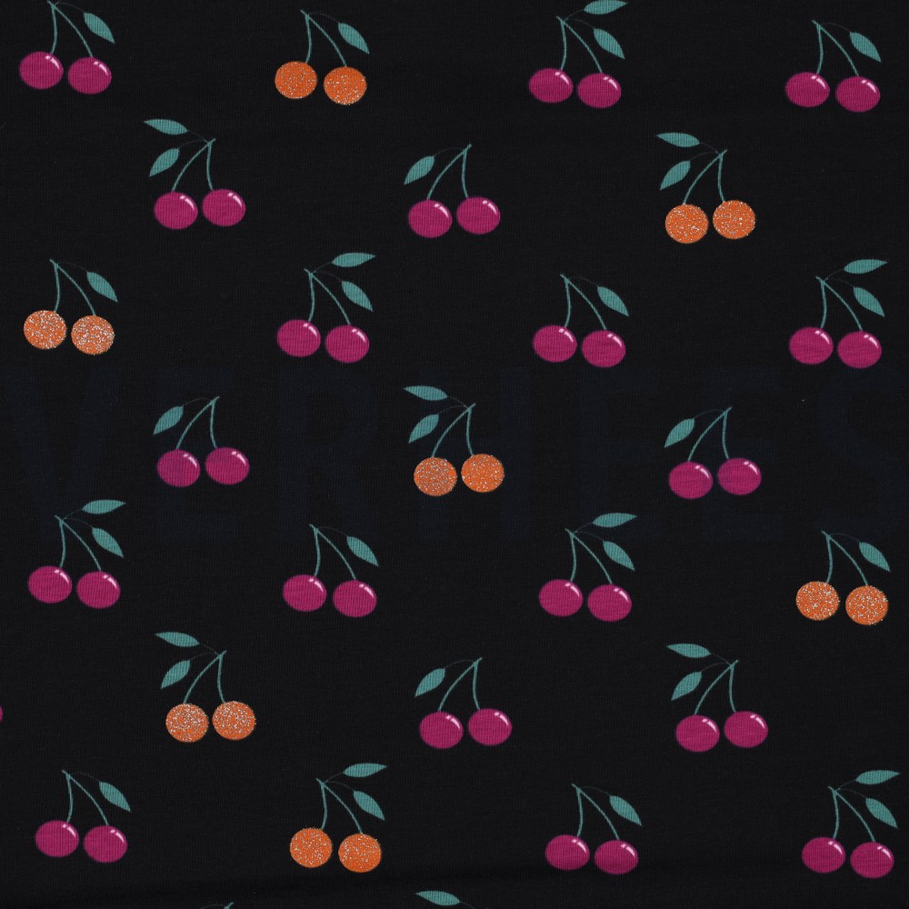 JERSEY GLITTER CHERRIES BLACK (hover)