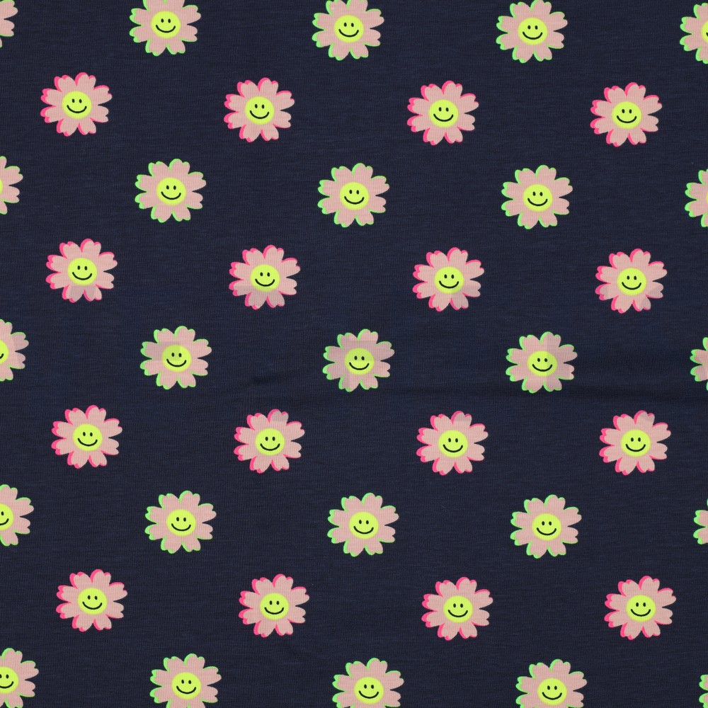 JERSEY NEON HAPPY FLOWERS NAVY (hover)