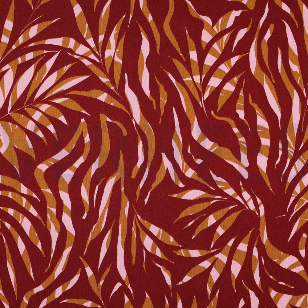 COTTON SATIN LEAVES BORDEAUX (hover)