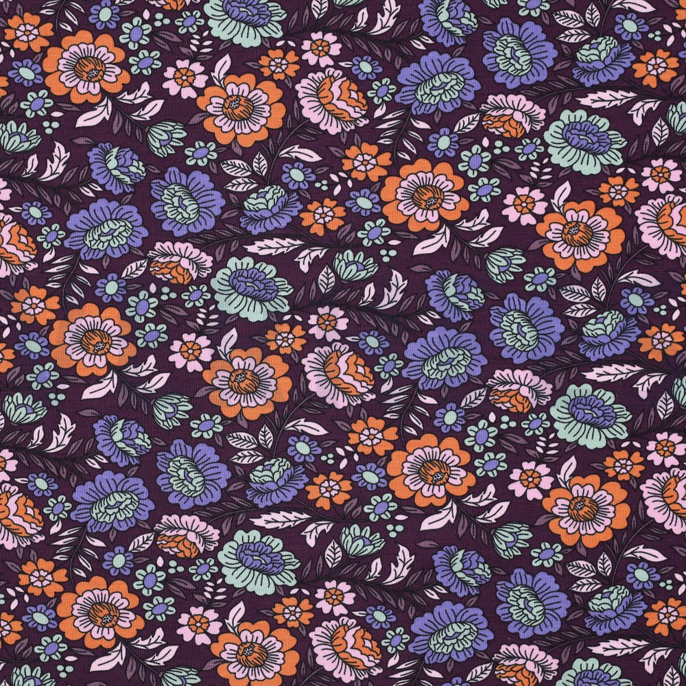 JERSEY FLOWERS DARK PURPLE (hover)