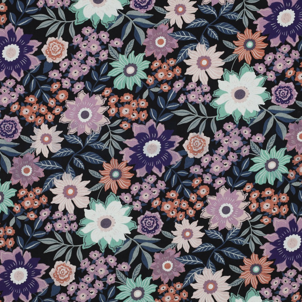 FINE POPLIN DIGITAL FLOWERS BLACK