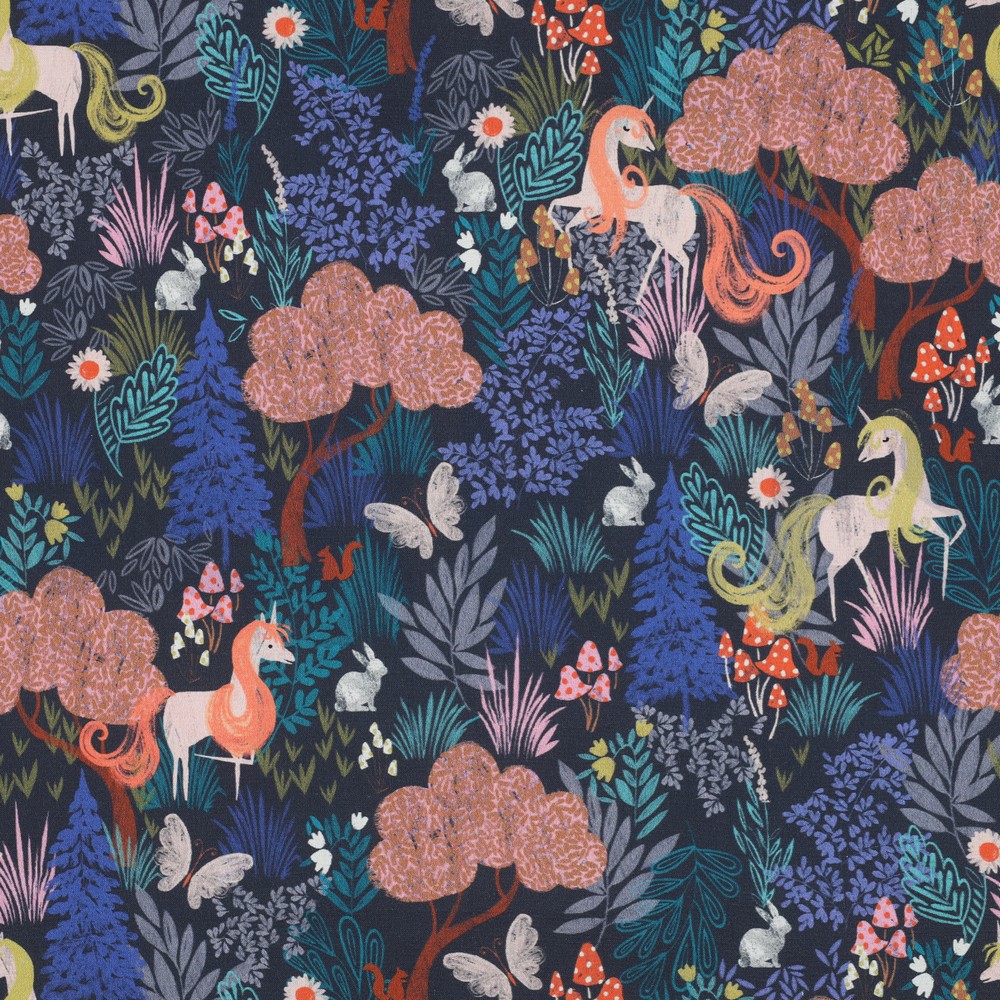 FINE POPLIN DIGITAL UNICORNS NAVY