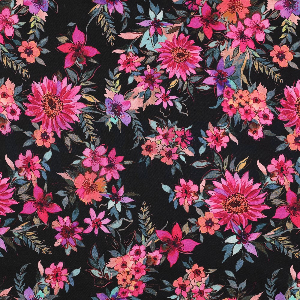 COTTON SATIN DIGITAL FLOWERS BLACK