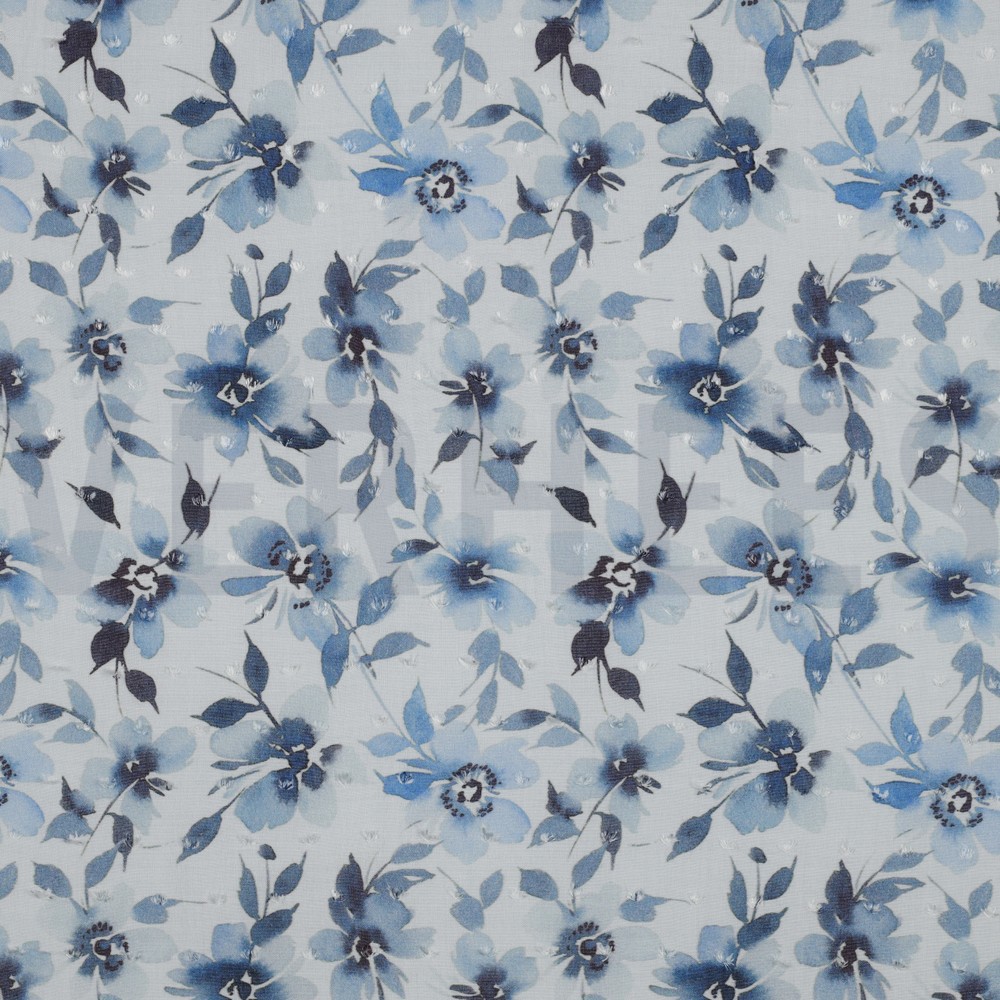 VISCOSE DOBBY DIGITAL FLOWERS BLUE