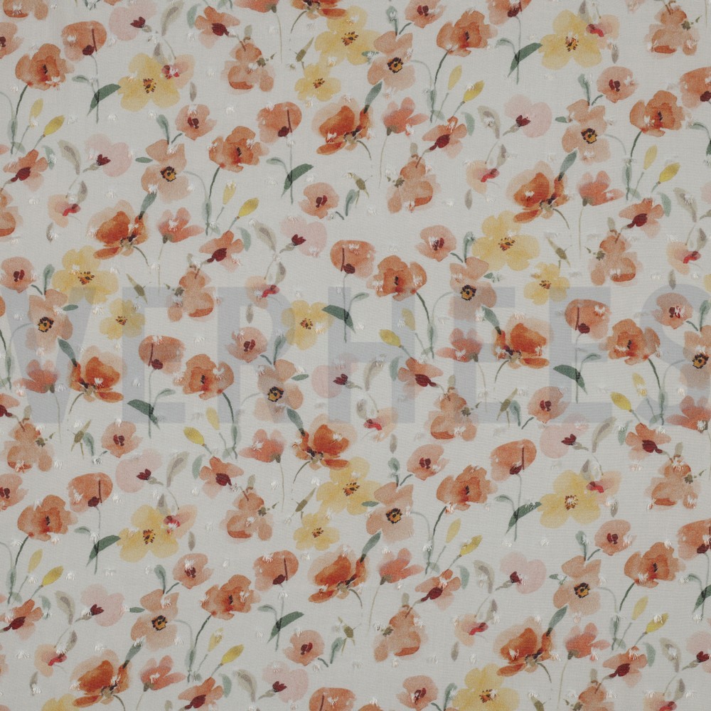 VISCOSE DOBBY DIGITAL FLOWERS ORANGE