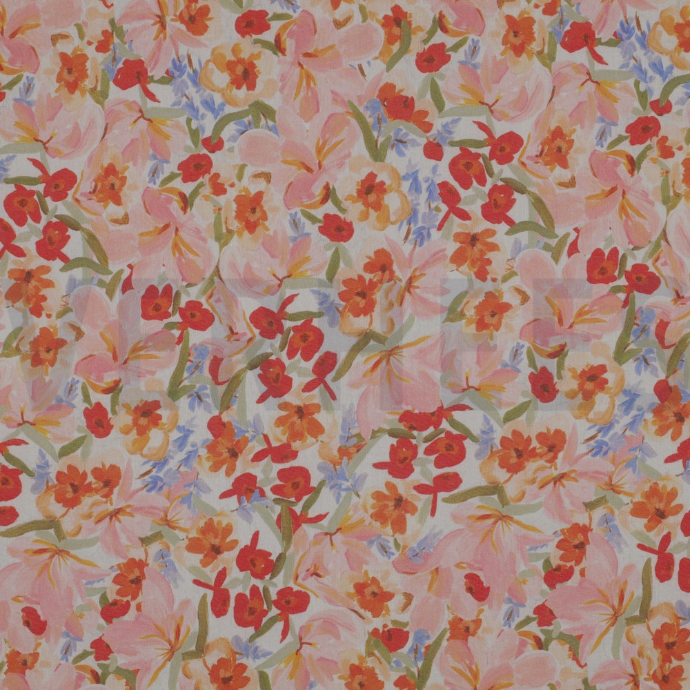 COTTON VOILE DIGITAL FLOWERS PEACH