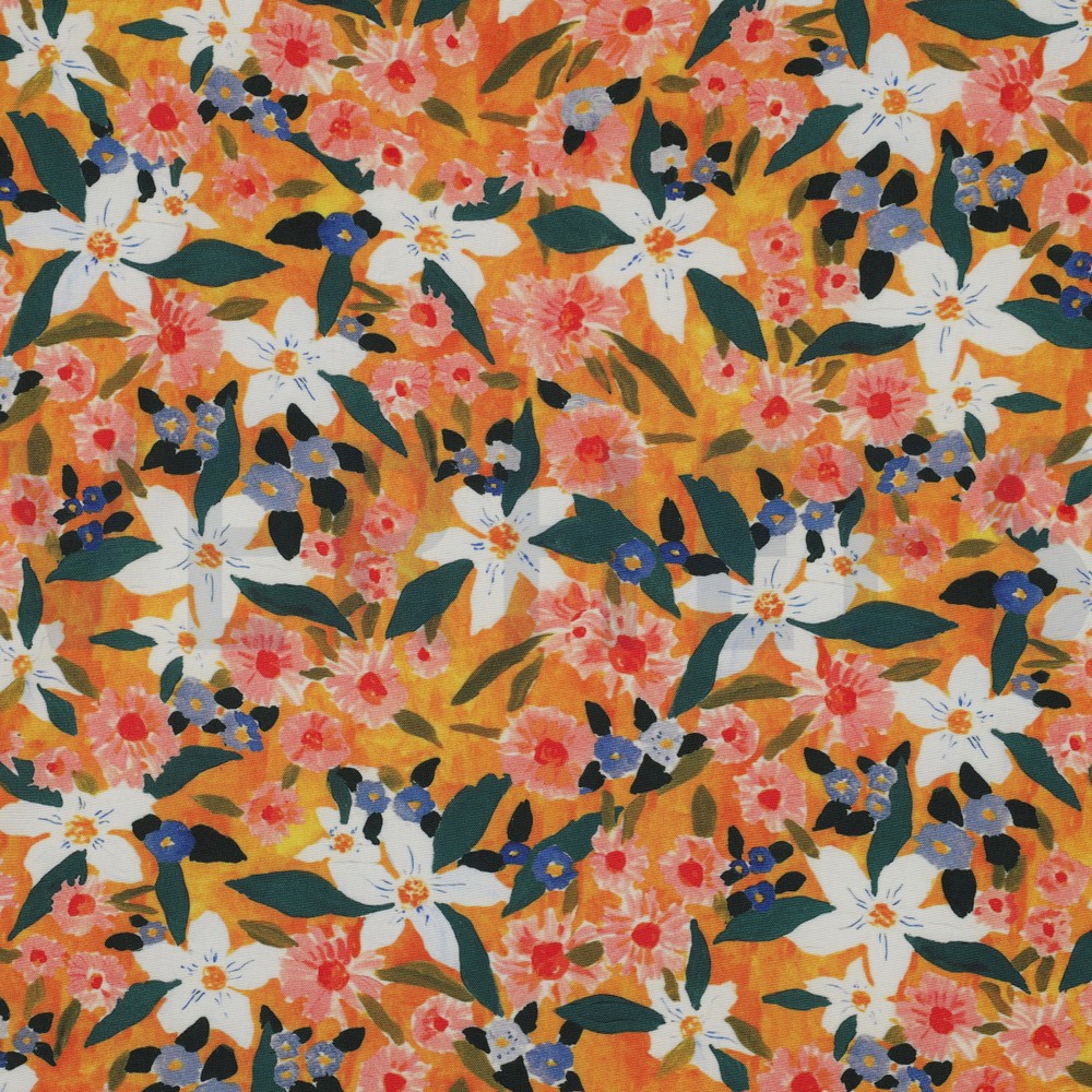 VISCOSE POPLIN STRETCH DIGITAL FLOWERS ORANGE