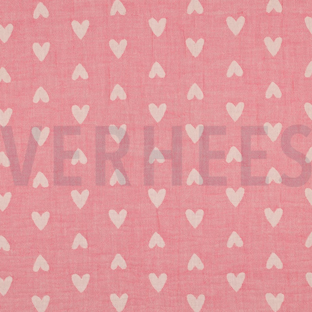 DOUBLE GAUZE JACQUARD HEARTS PINK