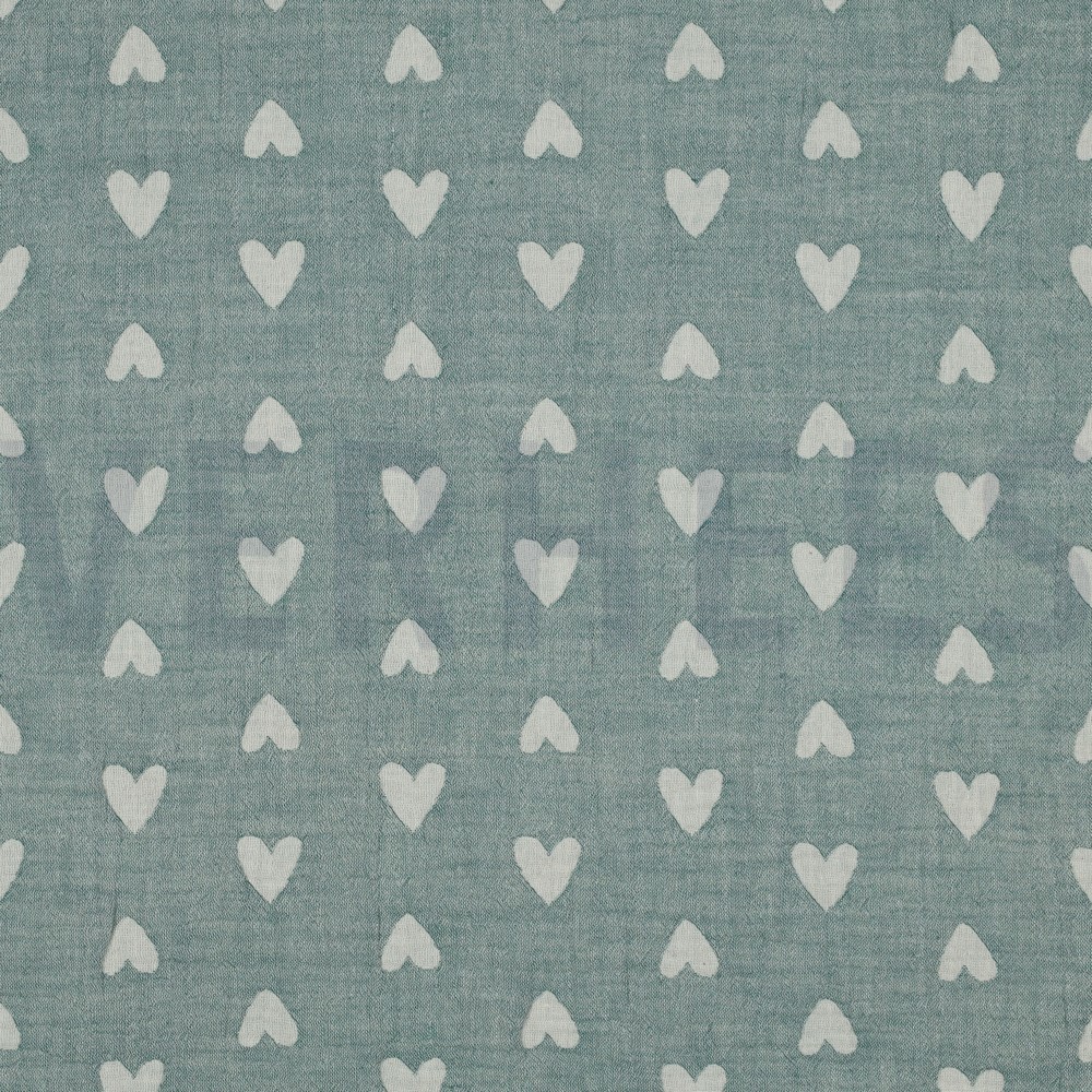 DOUBLE GAUZE JACQUARD HEARTS SAGE