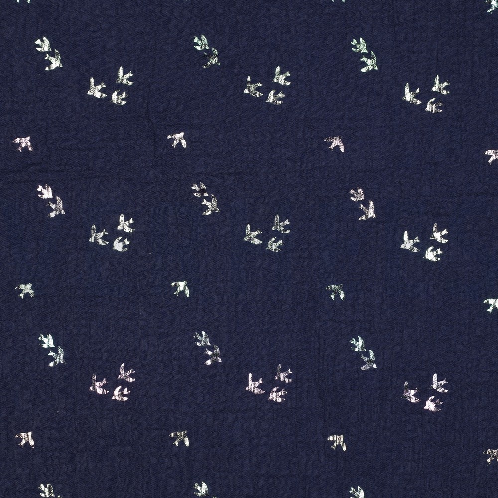 DOUBLE GAUZE FOIL BIRDS NAVY