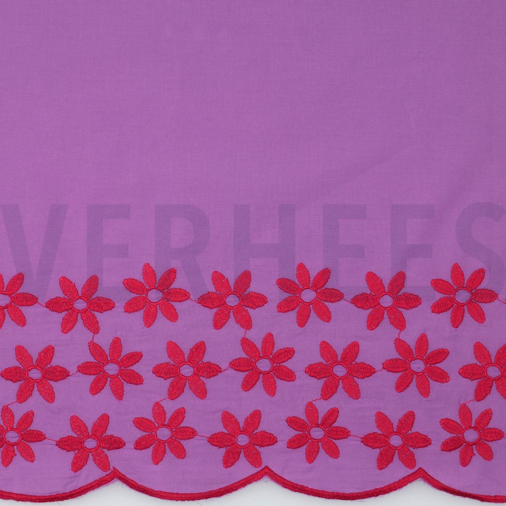 COTTON EMBROIDERY 1-SIDE BORDER PURPLE / RED