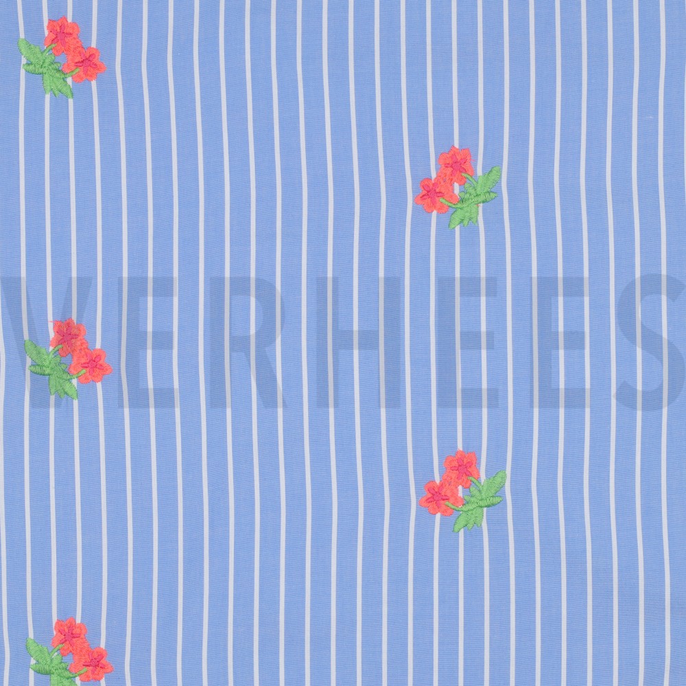 COTTON STRIPE EMBROIDERY FLOWERS LIGHT BLUE