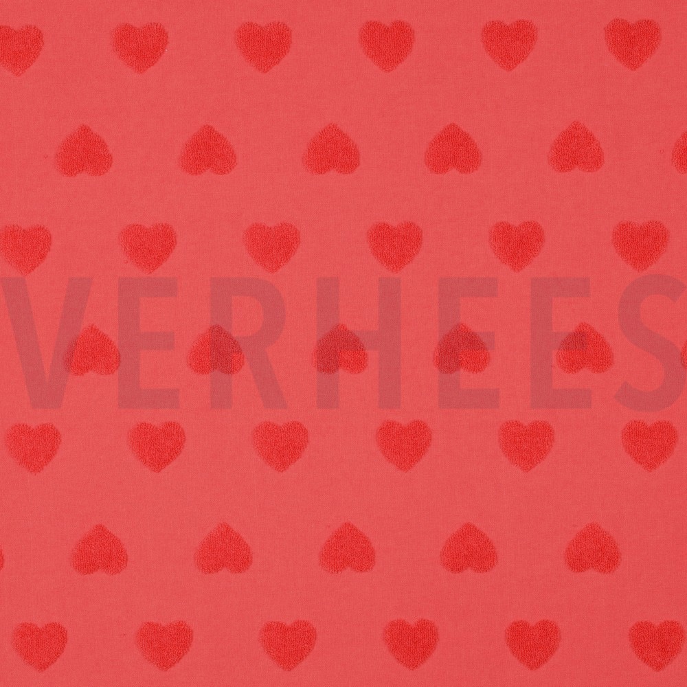 COTTON TOWELING KNIT HEARTS CORAL