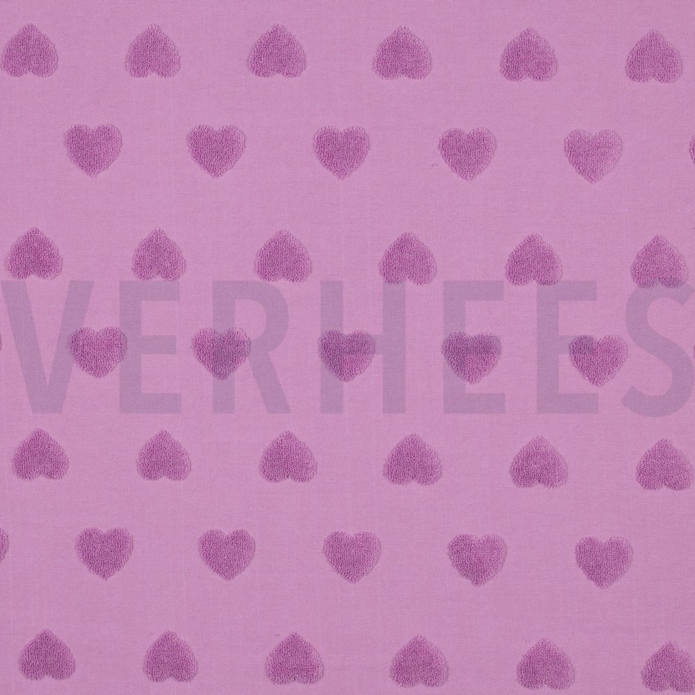 COTTON TOWELING KNIT HEARTS LILAC