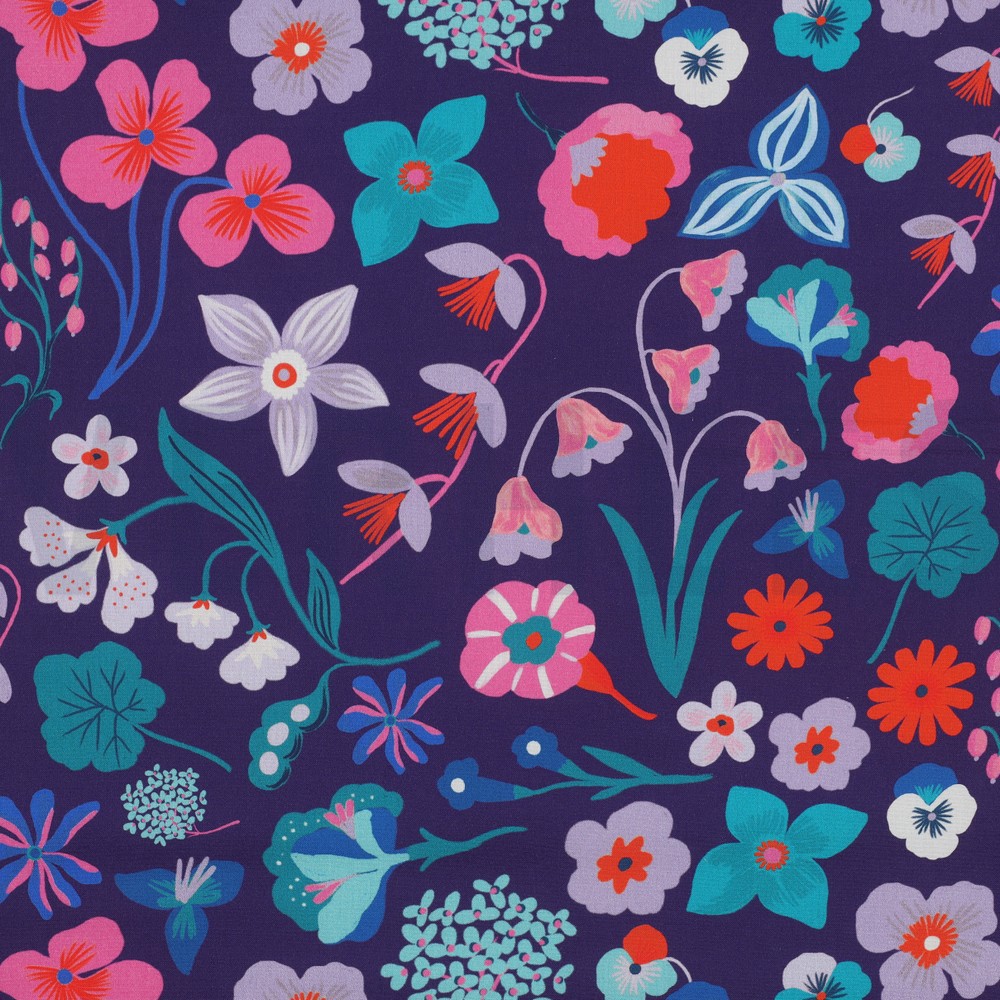 FINE POPLIN DIGITAL MEADOW FLOWER NERIDA HANSEN DARK PURPLE