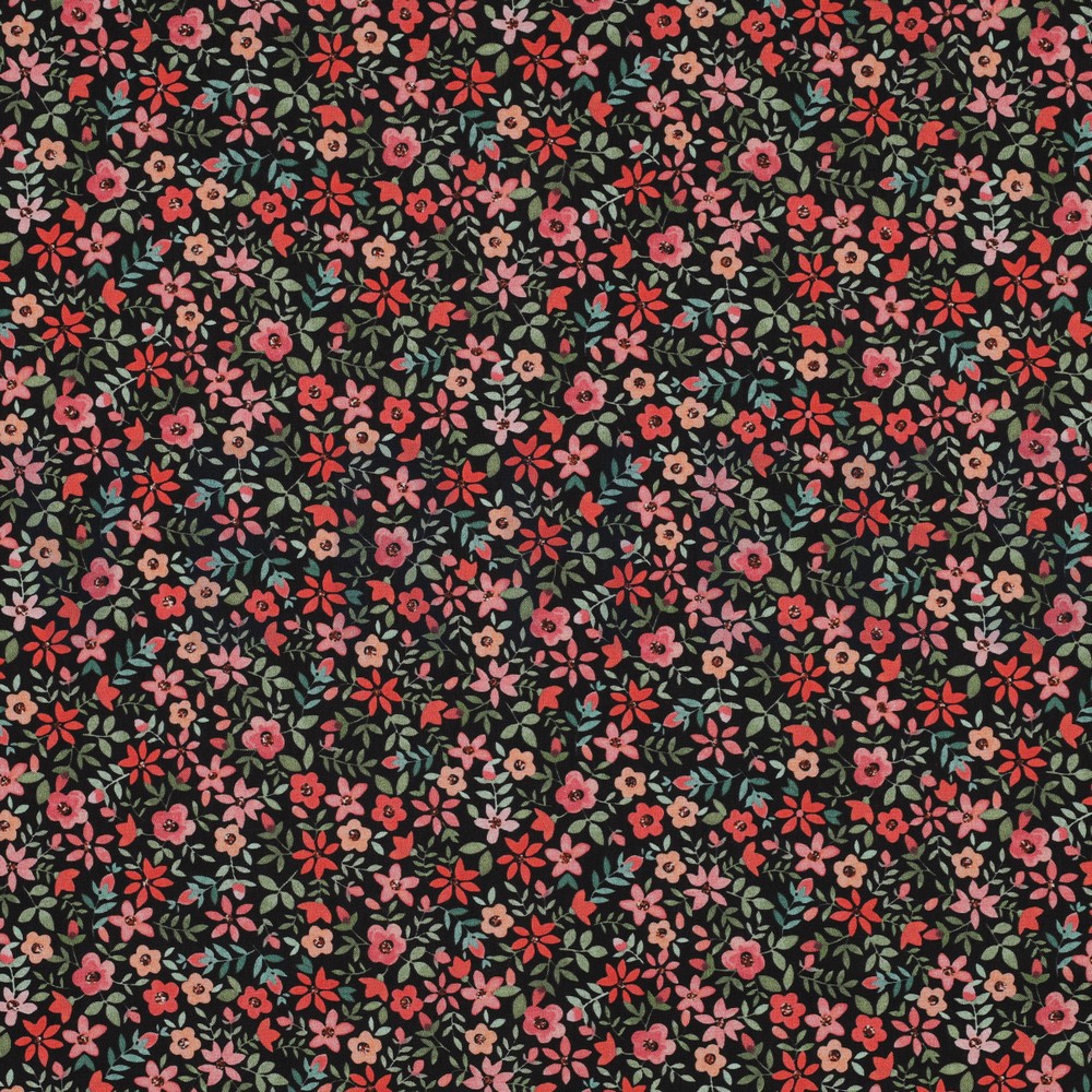 FINE POPLIN DIGITAL FLOWERS BLACK / RED