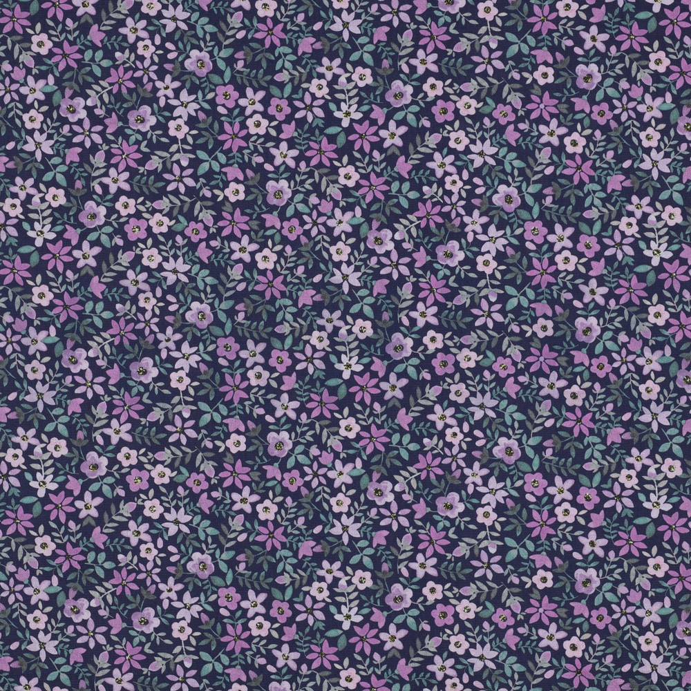 FINE POPLIN DIGITAL FLOWERS NAVY / PURPLE