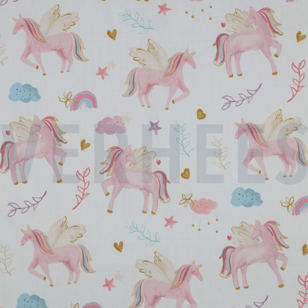 FINE POPLIN DIGITAL UNICORNS WHITE