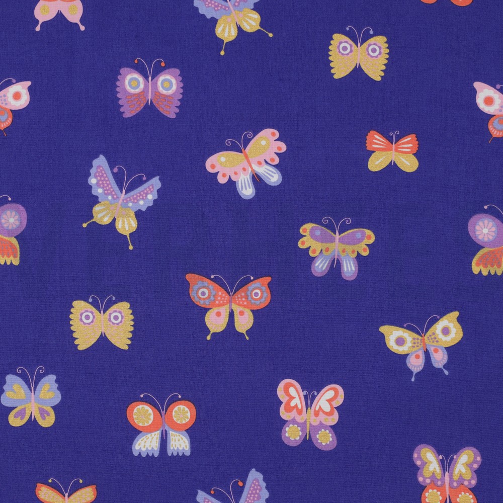 FINE POPLIN FOIL BUTTERFLIES COBALT