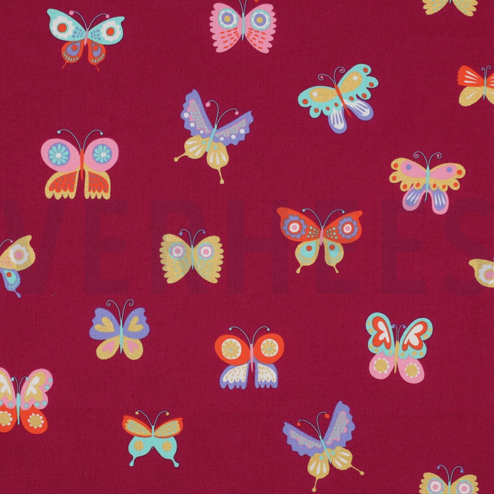 FINE POPLIN FOIL BUTTERFLIES FUCHSIA