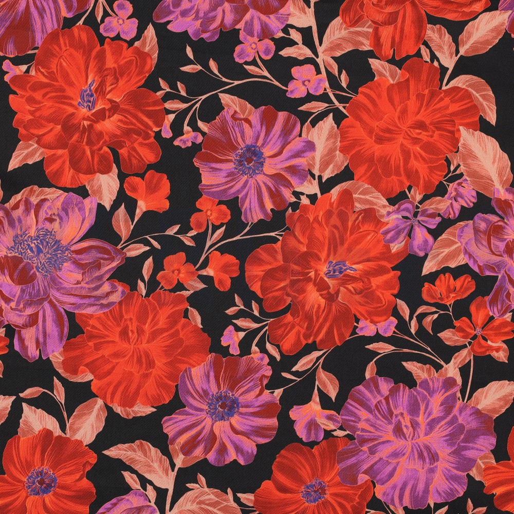 COTTON SATIN DIGITAL FLOWERS BLACK / RED