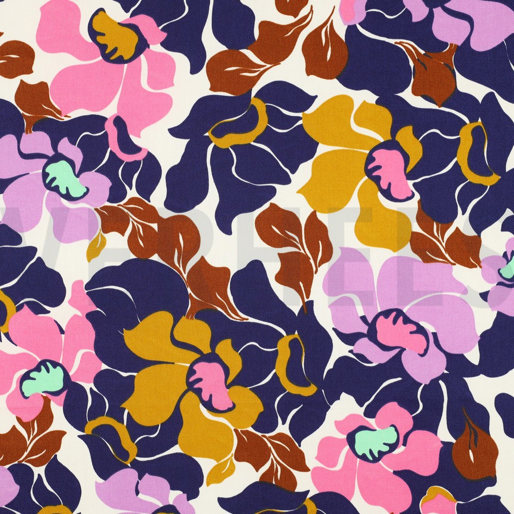 COTTON SATIN ABSTRACT FLOWERS NAVY / PINK (hover)