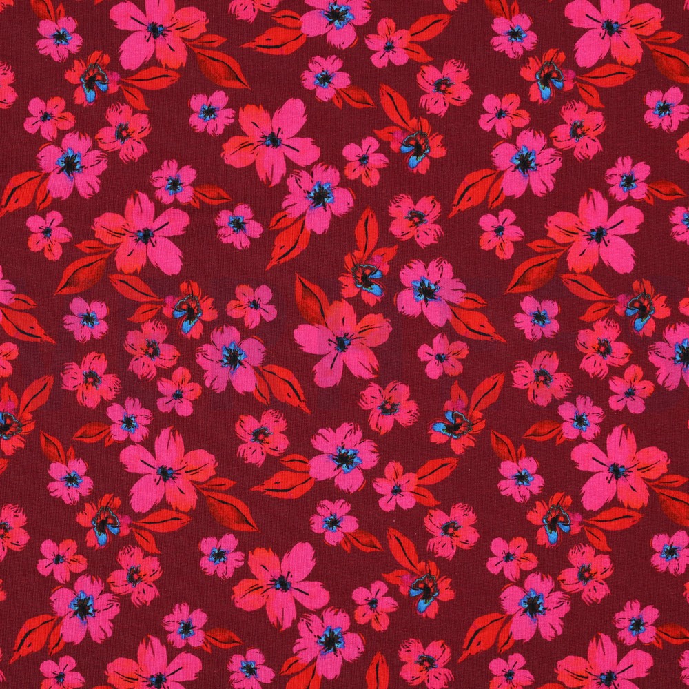 JERSEY DIGITAL FLOWERS PINK / RED (hover)