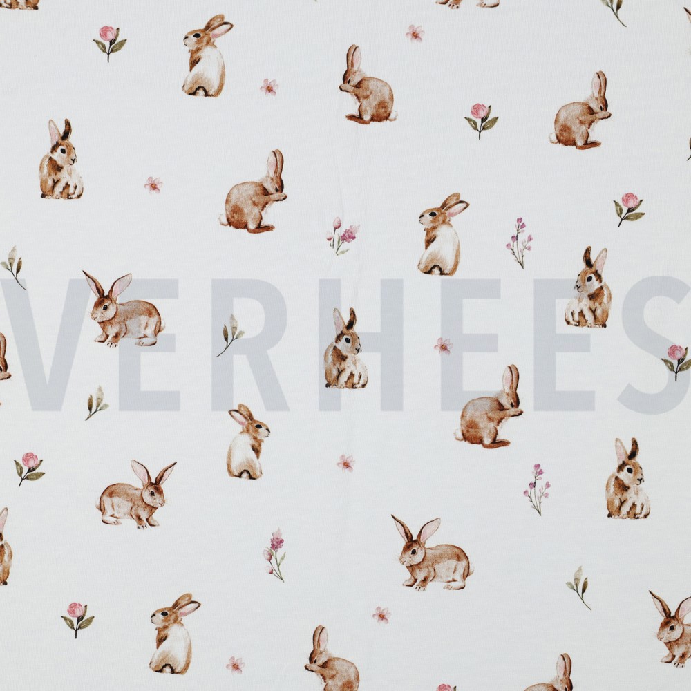 JERSEY DIGITAL RABBITS AND FLOWERS WHITE