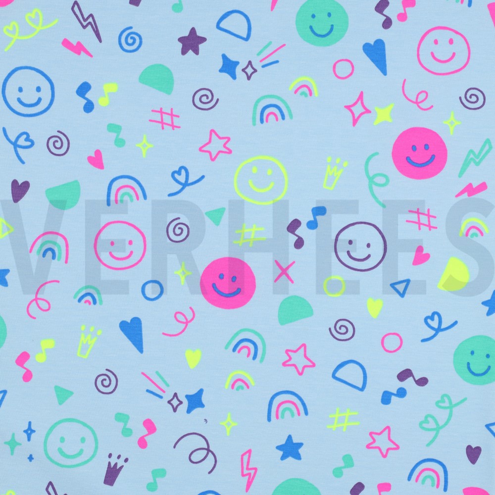 JERSEY NEON DOODLES LIGHT BLUE