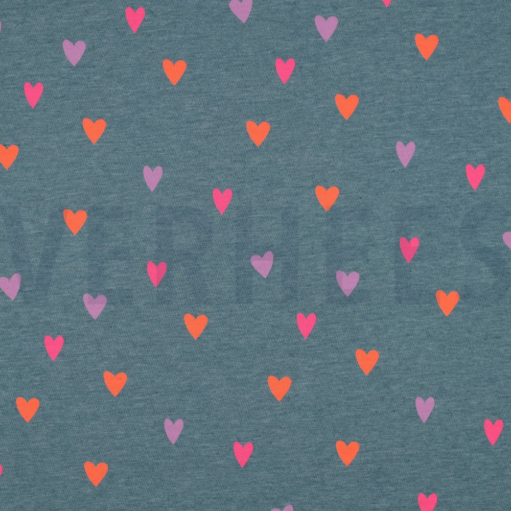 JERSEY MELANGE NEON HEARTS SMOKE BLUE MELANGE