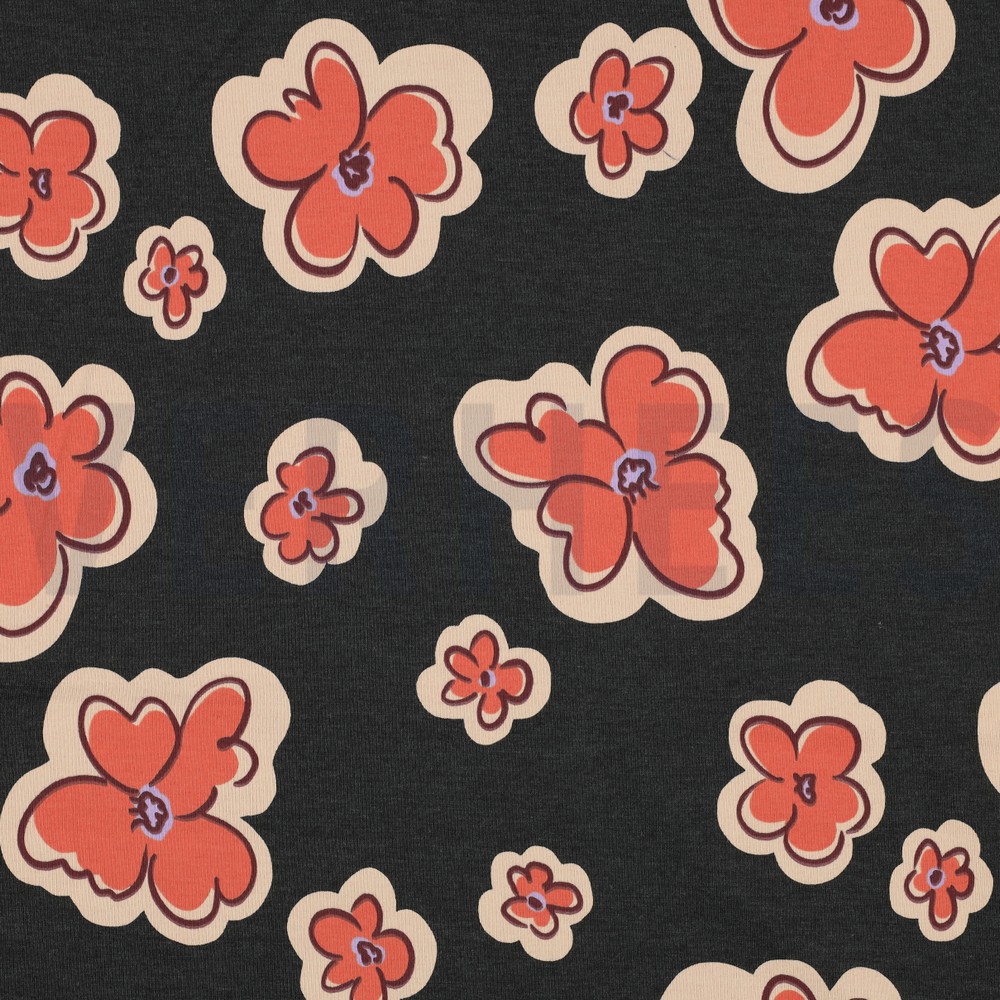 JERSEY MELANGE FLOWERS ANTHRACITE MELANGE