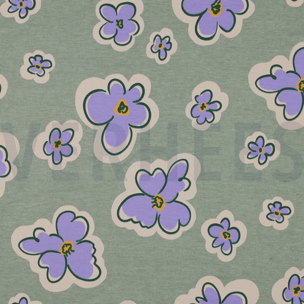 JERSEY MELANGE FLOWERS DARK MINT MELANGE (hover)