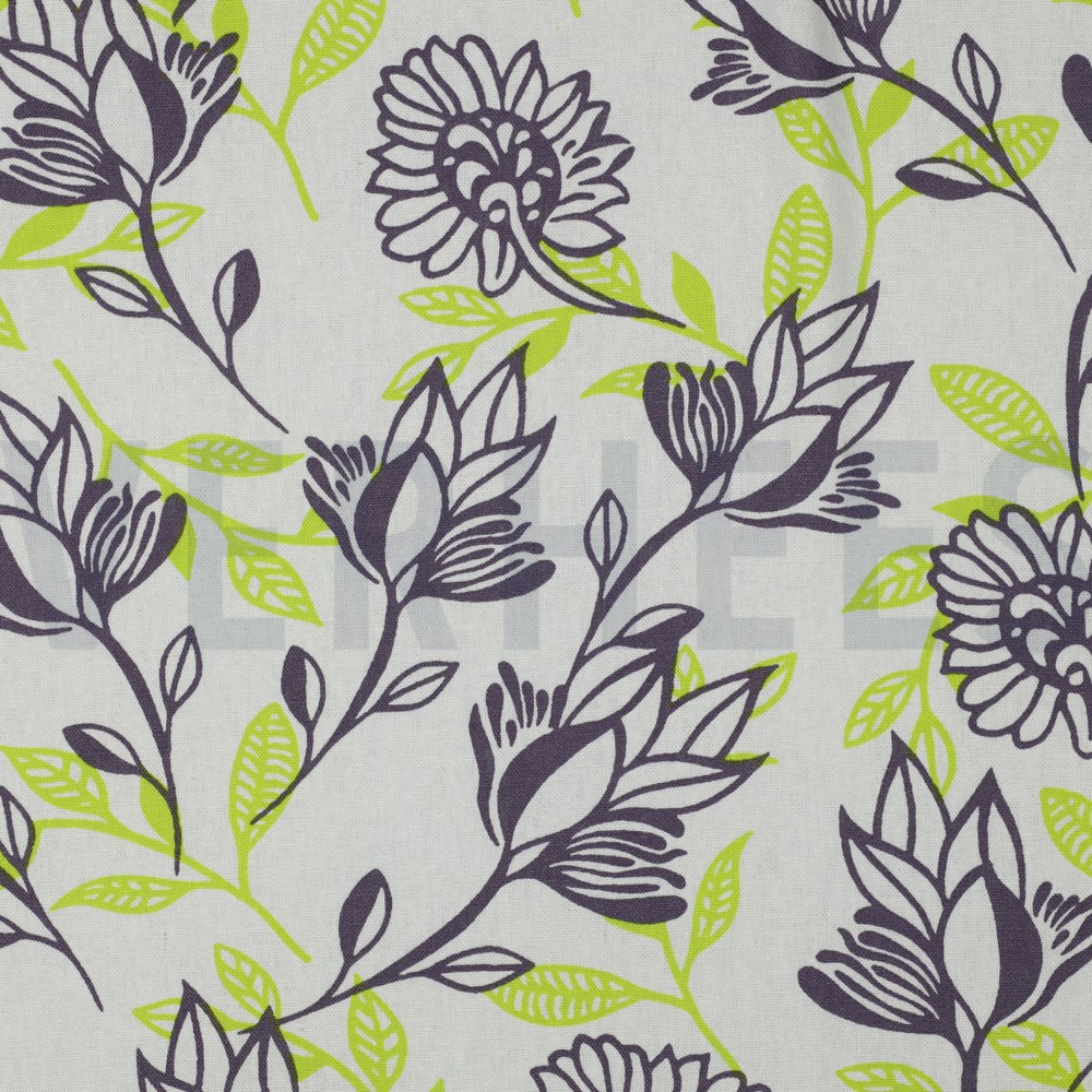 LINEN VISCOSE FLOWERS GREEN