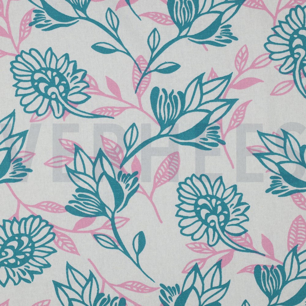 LINEN VISCOSE FLOWERS PINK