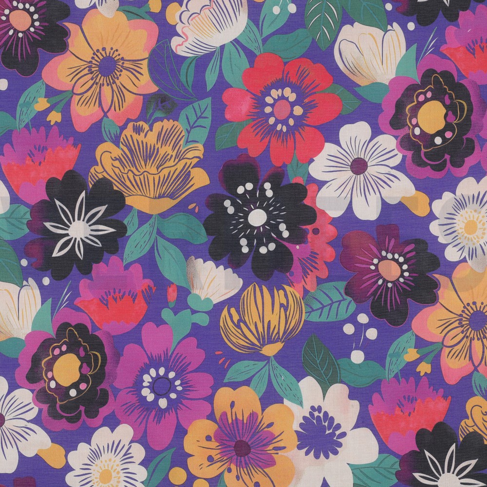 COTTON VOILE DIGITAL FLOWERS COBALT (hover)