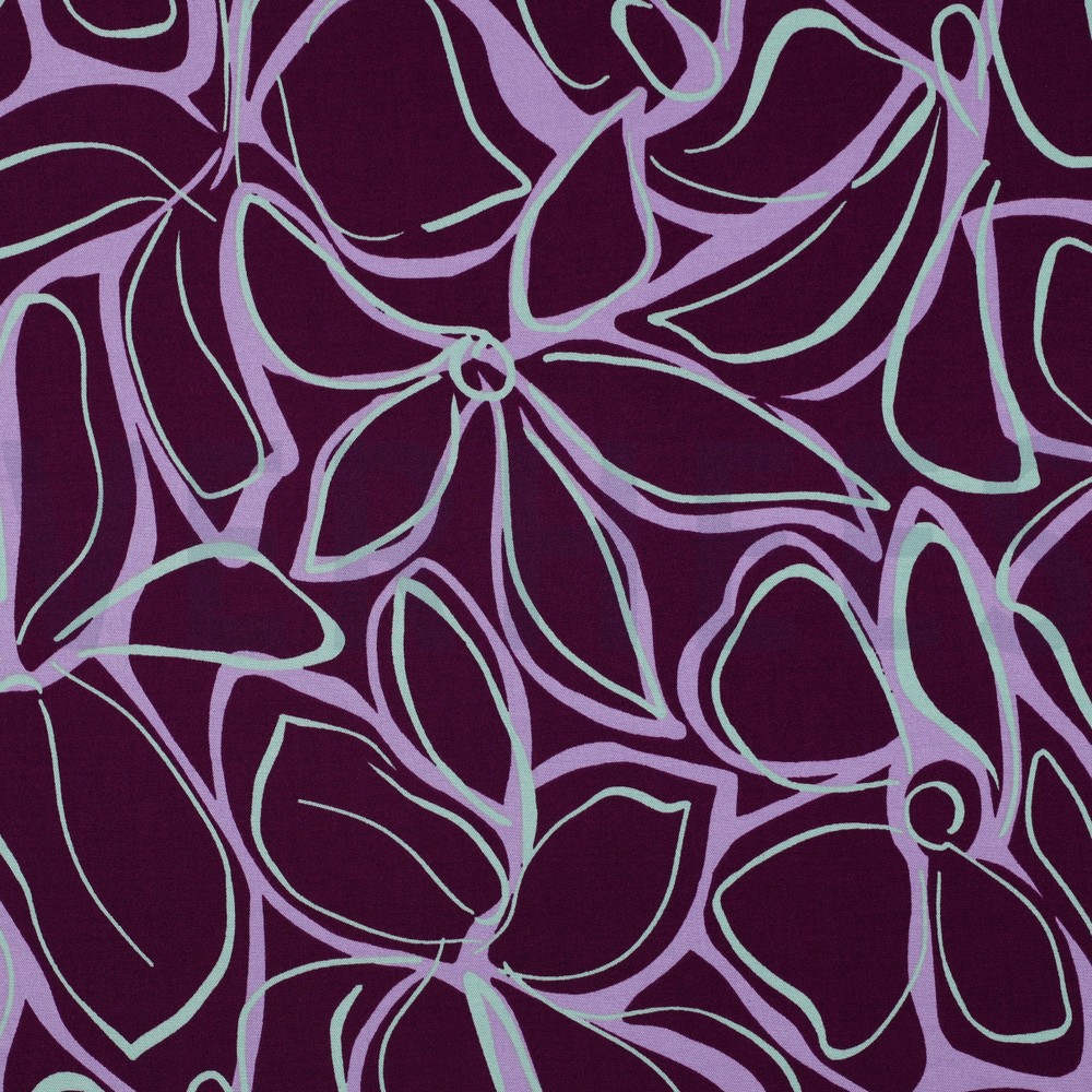 ROSELLA STRETCH ABSTRACT FLOWERS PURPLE