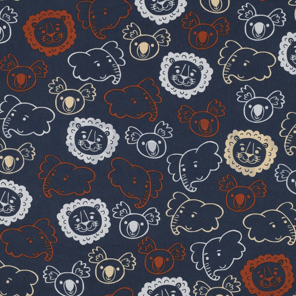 FINE POPLIN SAFARI ANIMALS NAVY