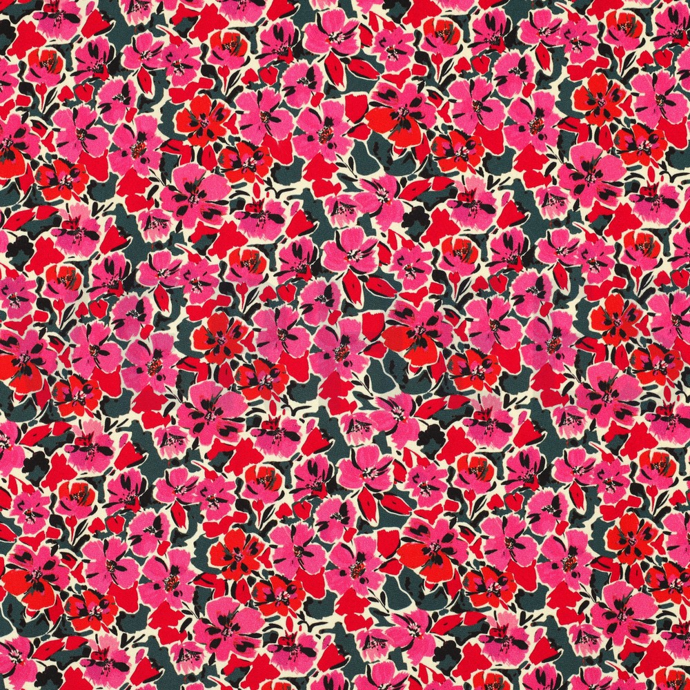 ROSELLA STRETCH DIGITAL FLOWERS LIGHT PINK / PETROL