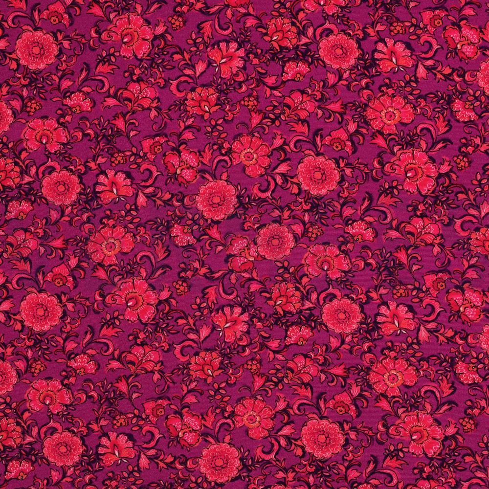 VISCOSE POPLIN STRETCH DIGITAL FLOWERS FUCHSIA (hover)