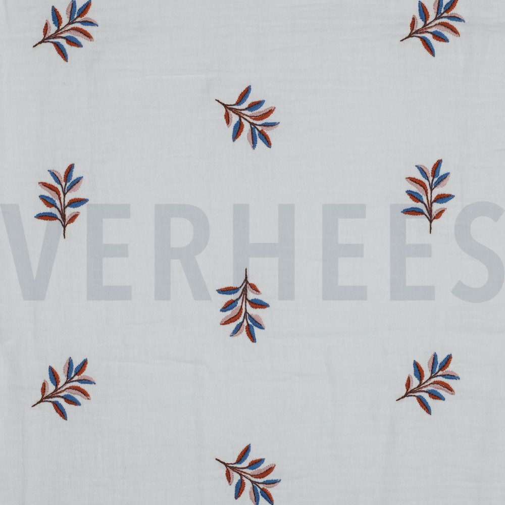 DOUBLE GAUZE EMBROIDERY LEAVES WHITE (hover)