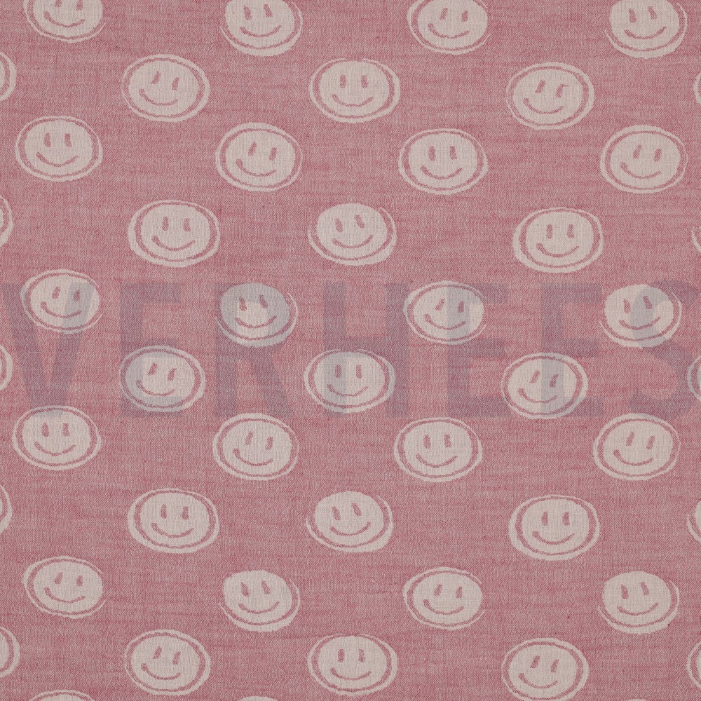 DOUBLE GAUZE JACQUARD SMILEY PINK / ECRU