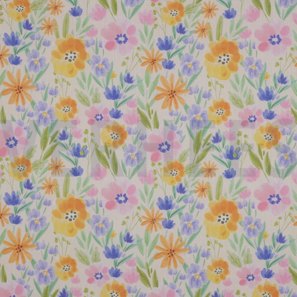 COTTON VOILE DIGITAL FLOWERS PEACH (hover)