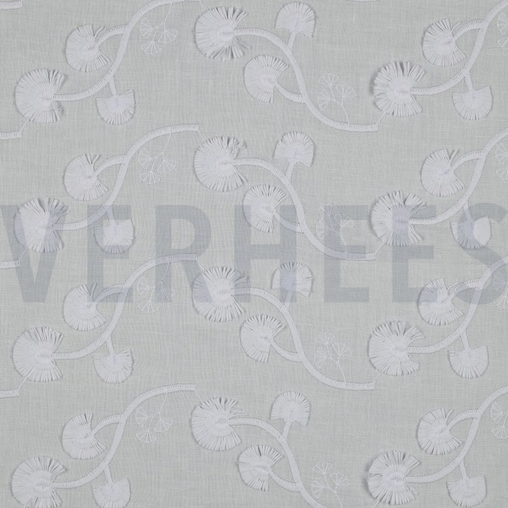 COTTON VOILE EMBROIDERY FLOWERS WHITE