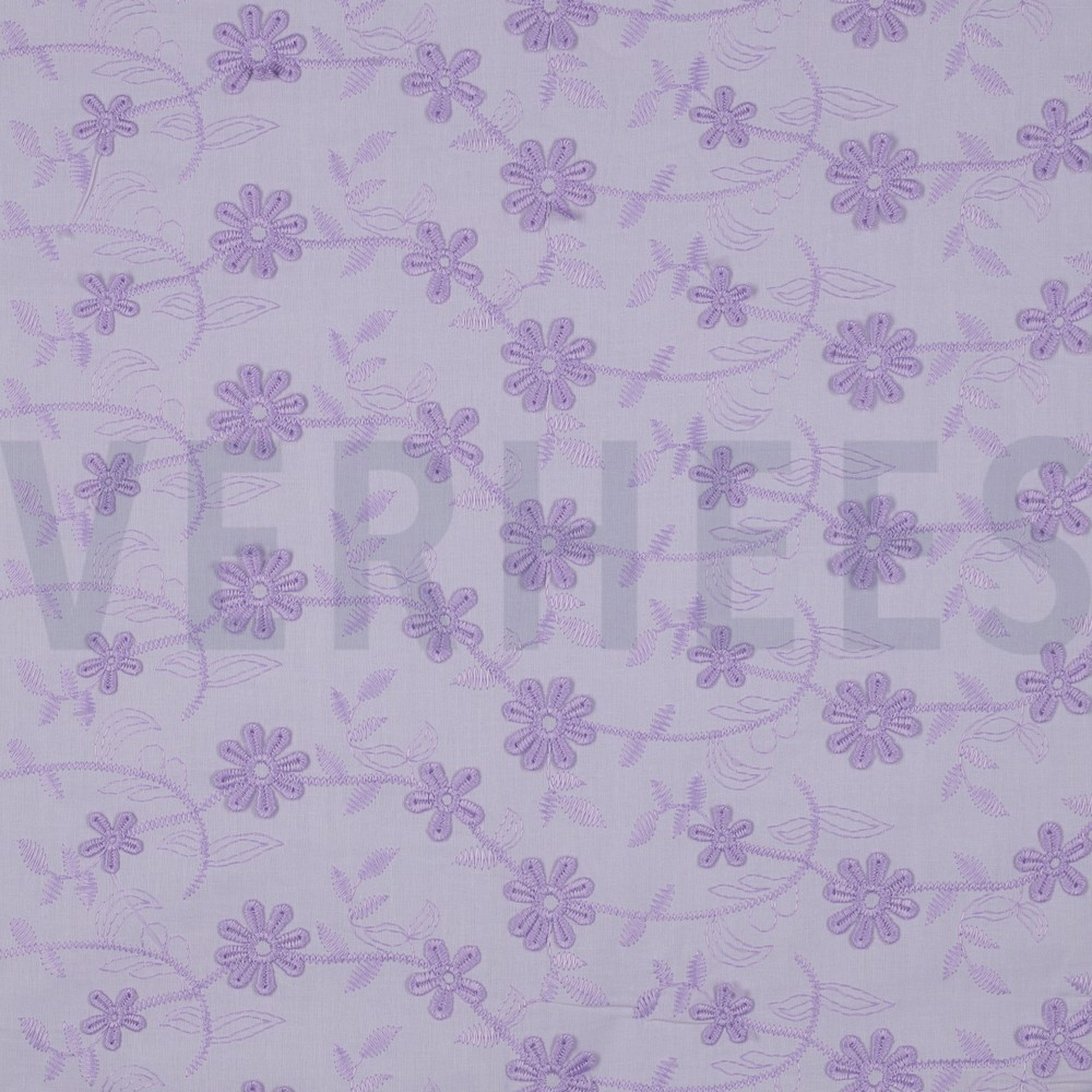 COTTON VOILE EMBROIDERY FLOWERS LILAC