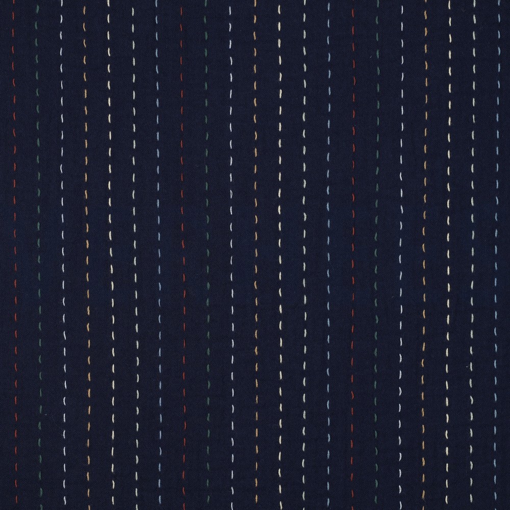 DOUBLE GAUZE EMBROIDERY STRIPES DARK BLUE