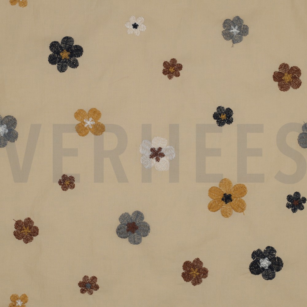 COTTON VOILE EMBROIDERY FLOWERS SAND (hover)