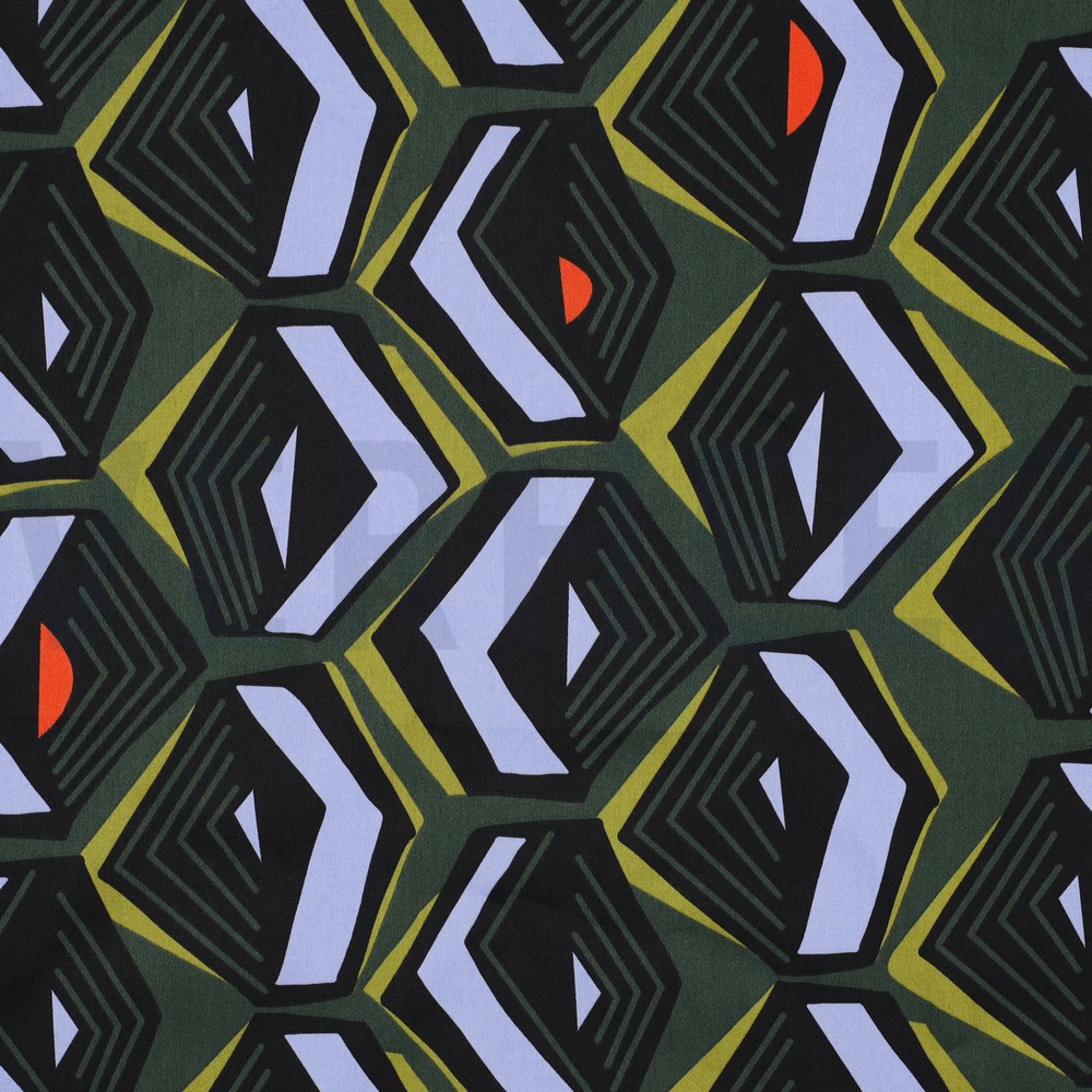 COTTON SATIN GEOMETRIC DARK GREEN